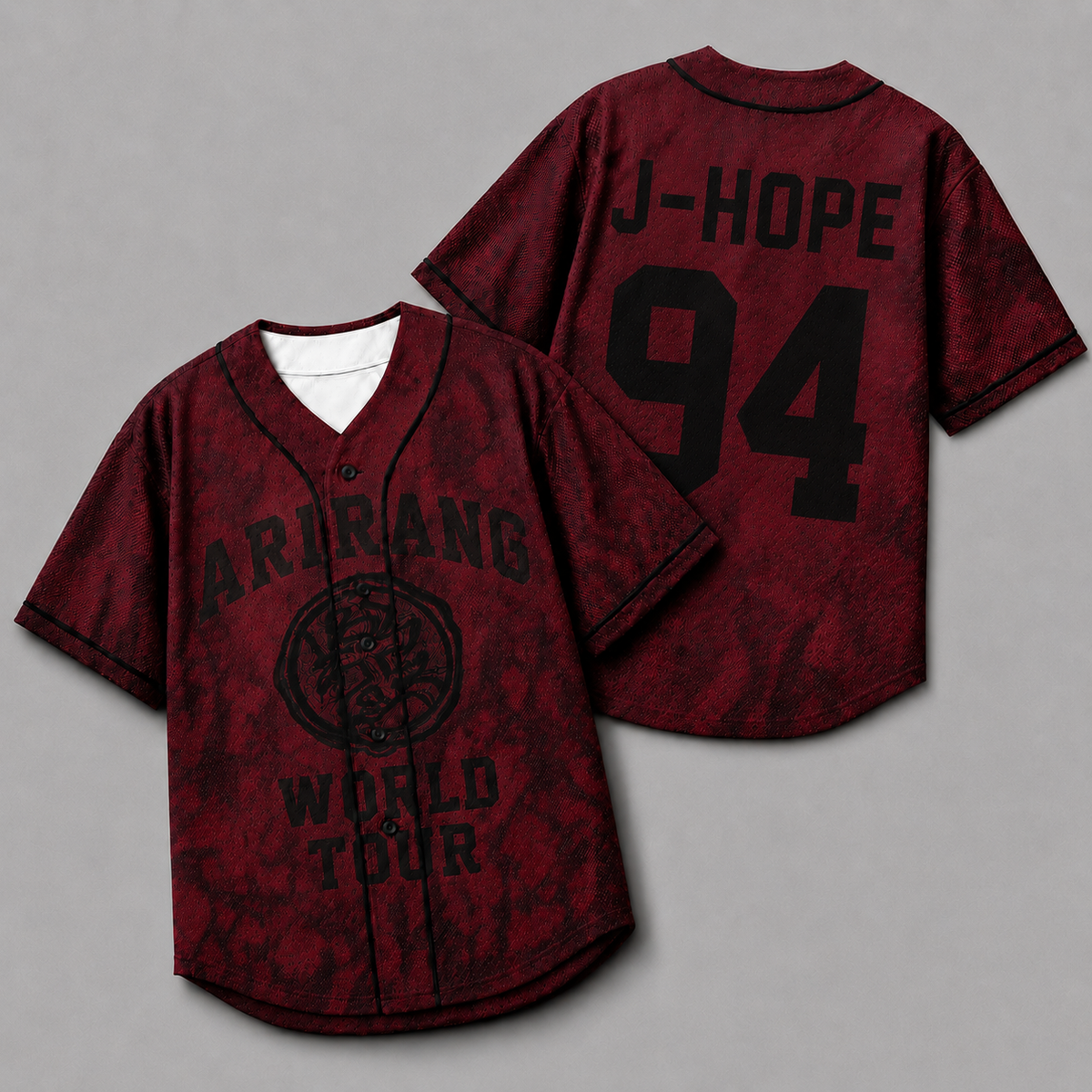 Arirang World Tour Burgundy Baseball Jersey – Bangtan Kpop Fan Shirt