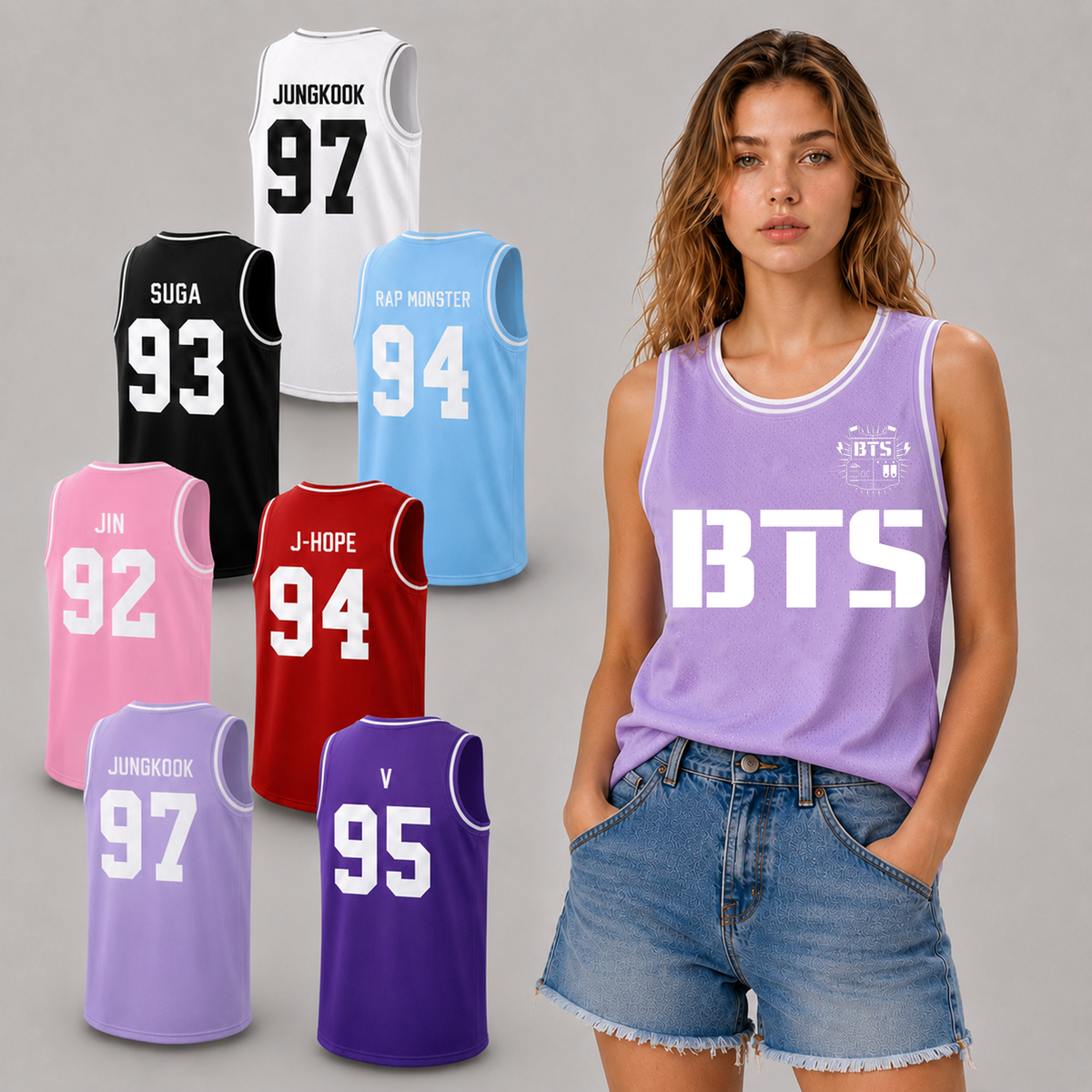 BTS World Tour Fanmade Black Tank Top: Custom Member Jersey Style