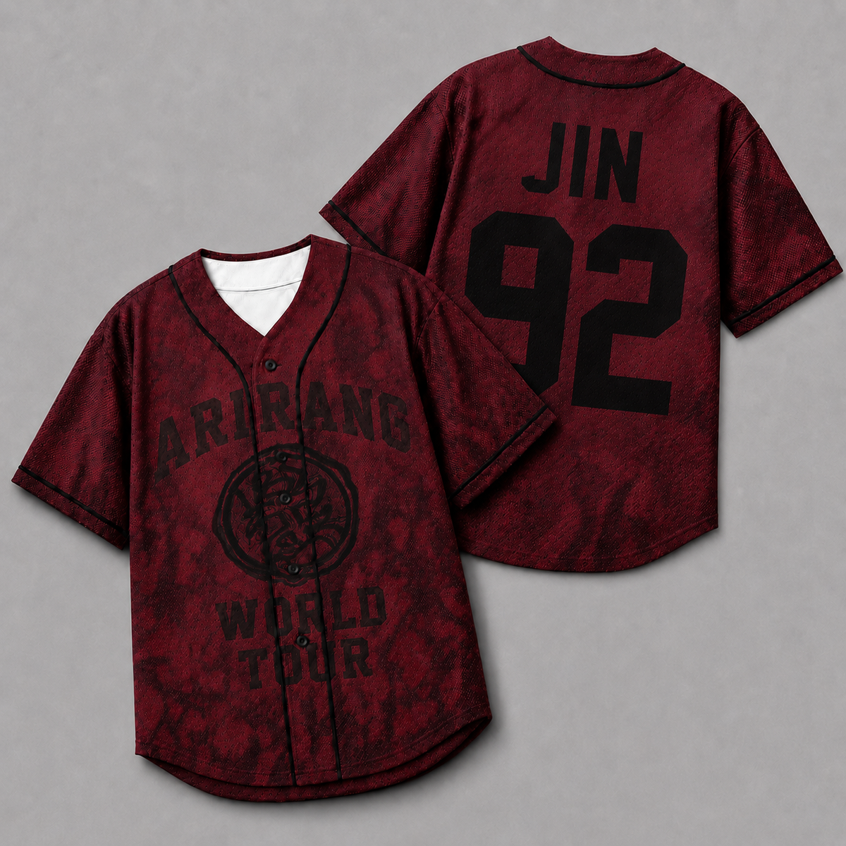 Arirang World Tour Burgundy Baseball Jersey – Bangtan Kpop Fan Shirt