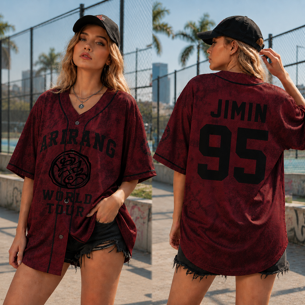 Bangtan Kpop Arirang Burgundy Baseball Jersey – World Tour Fan Shirt