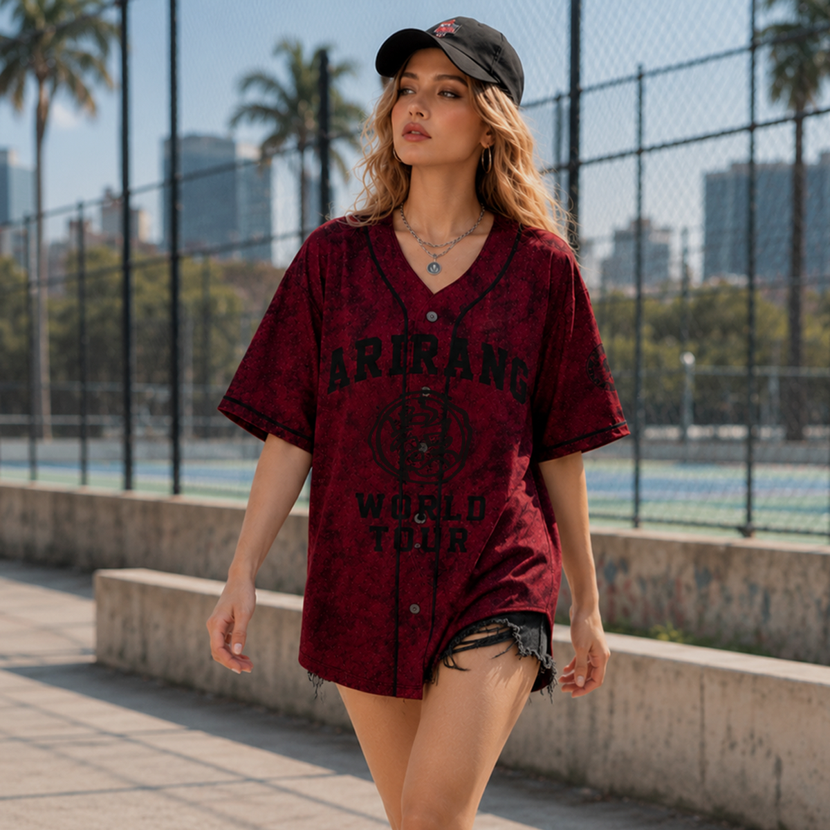 Bangtan Kpop Arirang Burgundy Baseball Jersey – World Tour Fan Shirt