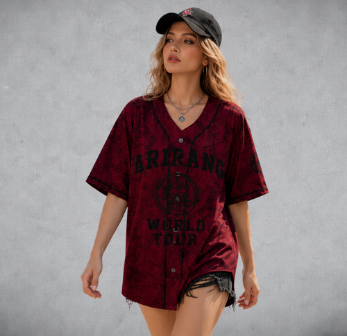 Arirang World Tour Burgundy Baseball Jersey – Bangtan Kpop Fan Shirt