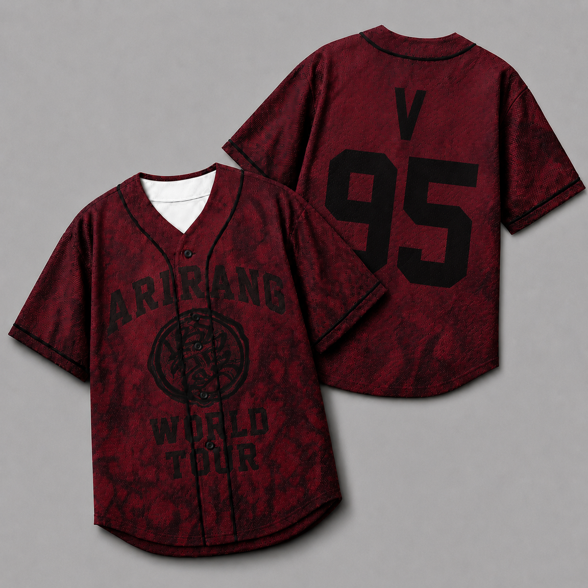 Arirang World Tour Burgundy Baseball Jersey – Bangtan Kpop Fan Shirt