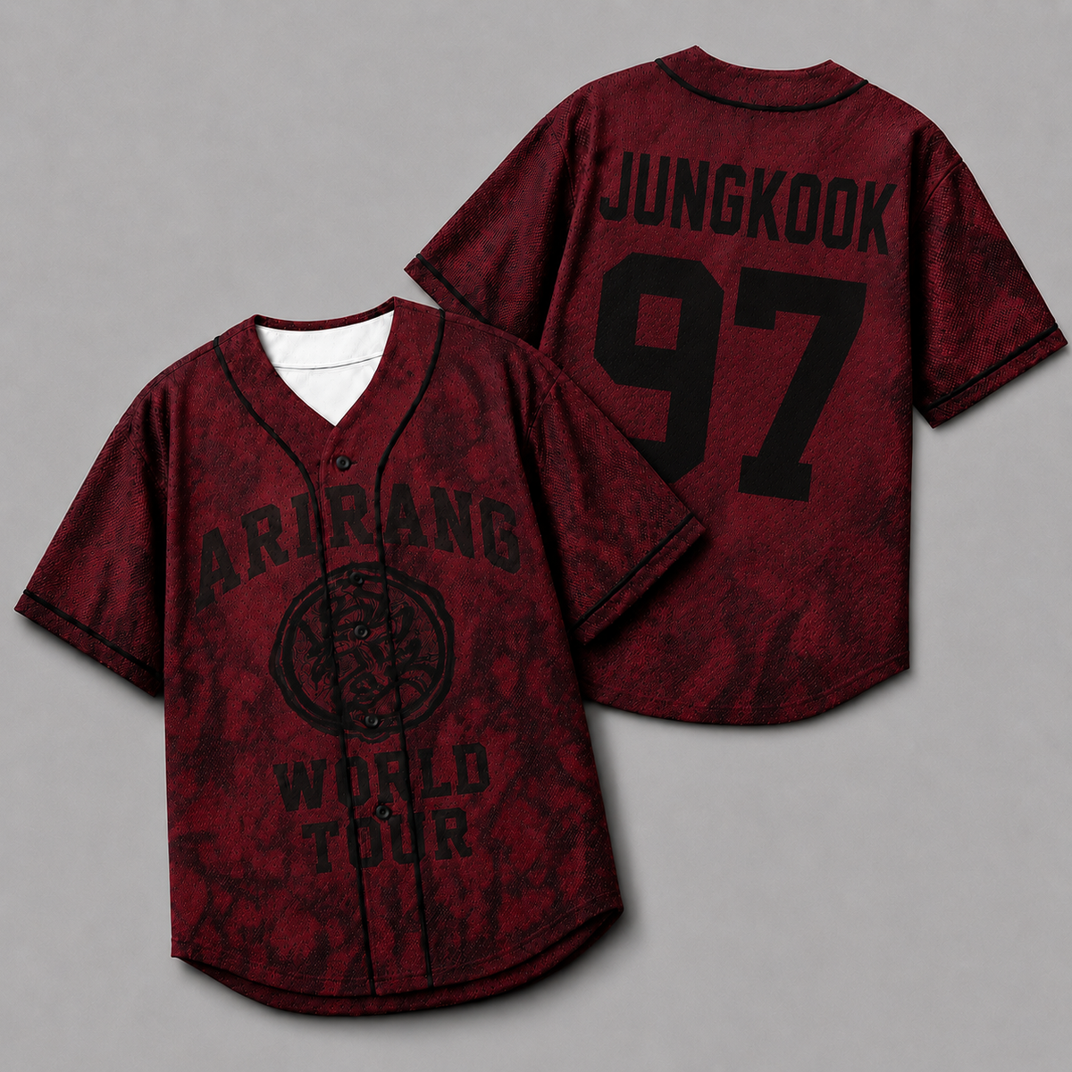 Arirang World Tour Burgundy Baseball Jersey – Bangtan Kpop Fan Shirt