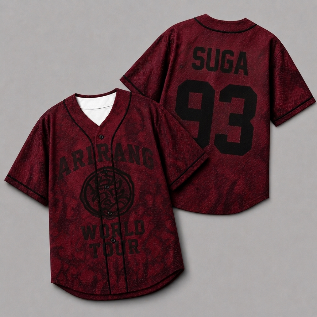 Arirang World Tour Burgundy Baseball Jersey – Bangtan Kpop Fan Shirt